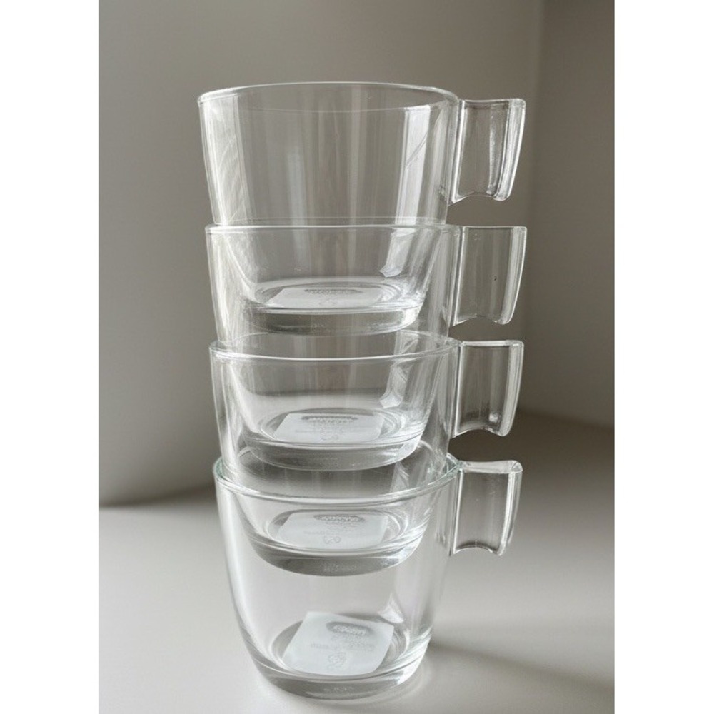 IKEA Clear Glass Espresso Coffee Cups Set of 4‎ Stackable Scandinavian